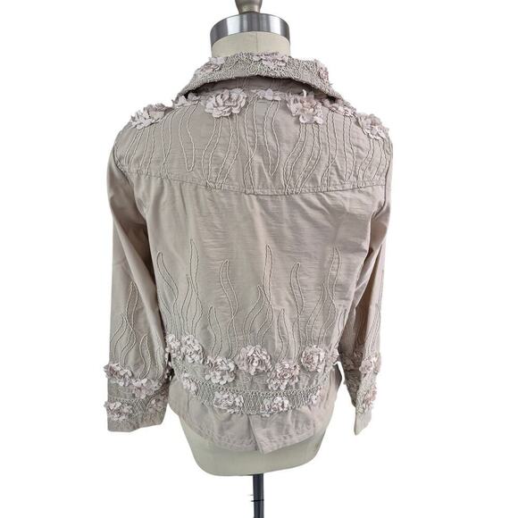 Vtg Damee Inc 3D Beige on Beige Embroidered Flowers Jacket Sz L  Art to Wear - Picture 4 of 4
